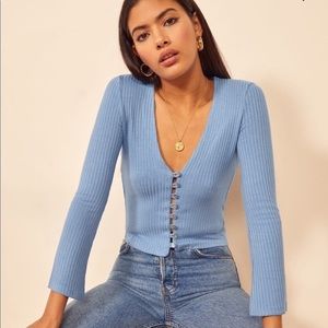 Reformation Gellar knit top in parisian blue